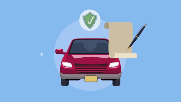 insurance service animation with car and policy - Footage, Video