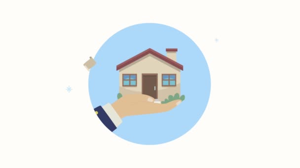 animazione dei servizi assicurativi con casa e icone - Filmati, video