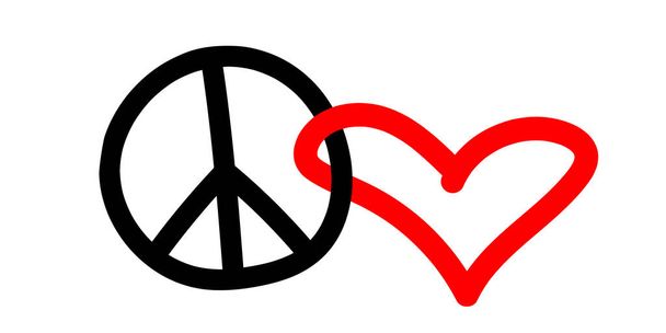 Мир і любов - векторний міжнародний символ пацифізму, роззброєння, антивоєнний рух у простому каракулевому рівному стилі
. - Вектор, зображення