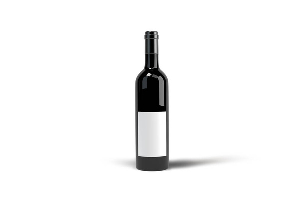 Etiket ve kutu ambalajlı şarap şişesi beyaz arka planda izole edilmiş, 3D görüntüleme. - Fotoğraf, Görsel