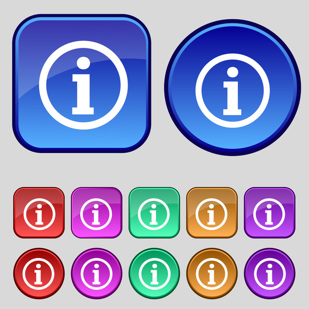 Information sign icon. Info speech bubble symbol. Set of colour buttons. Vector - Vector, Image