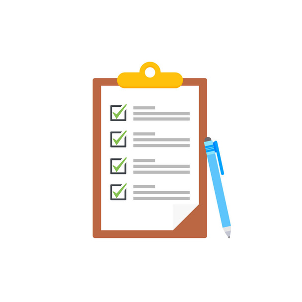 Clipboard with checklists, questionnaires, feedback, assessments and pencil icons in a simple design. - Vector, Image