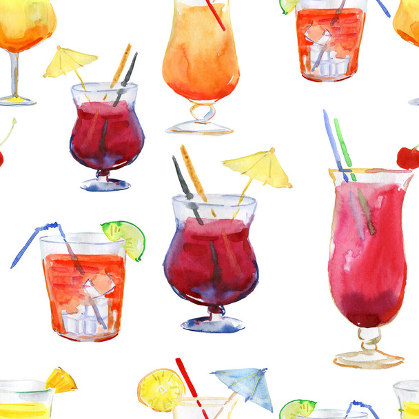 seamless pattern with watercolor illustration of summer cocktails - Фото, зображення