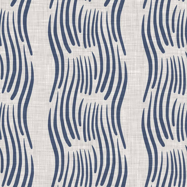 Seamless French country kitchen stripe fabric pattern print. Blue white vertical striped background. Batik dye provence style rustic woven cottagecore textile.  - Photo, Image