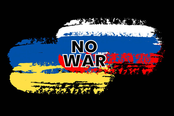L'iscrizione nessuna guerra sulle bandiere di Ucraina e Russia - Vettoriali, immagini