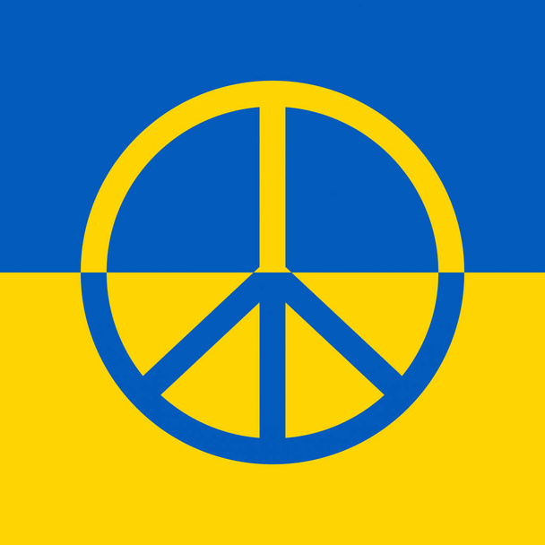 Illustration der ukrainischen Flagge in den Nationalfarben und der Friedenszeichen - Foto, Bild