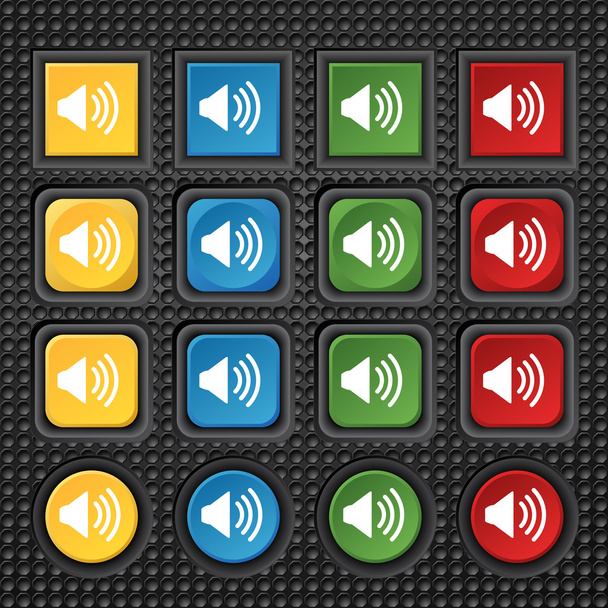Ícone de sinal de volume do alto-falante. Símbolo. Definir botões de cor. Vetor
 - Vetor, Imagem