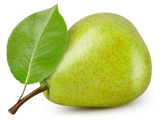 Pear isolated on white background. Taste pear with leaf. Full depth of field with clipping path - Foto, afbeelding