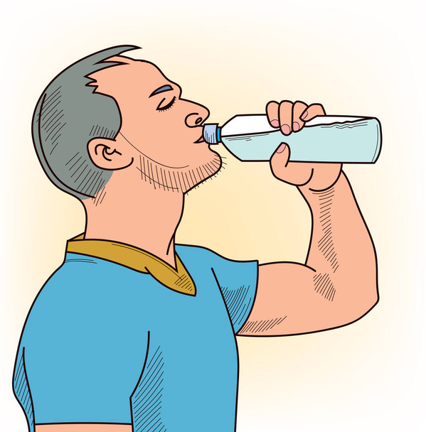Young man drinking water .pop art comic style illustration.Separate images and backgrounds - Vector, Image