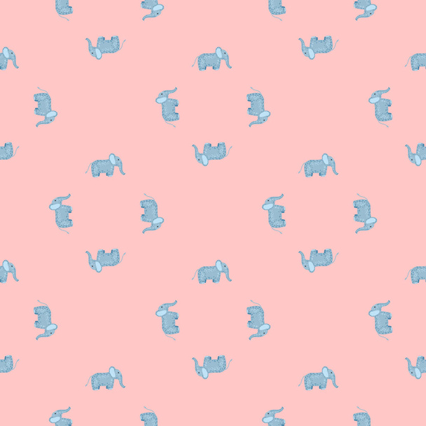 Elephant cute seamless pattern. Background with kids toy. Repeated texture in doodle style for fabric, wrapping paper, wallpaper, tissue. Vector illustration. - Vektori, kuva