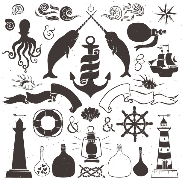 Vintage hand drawn elements in nautical style - ベクター画像