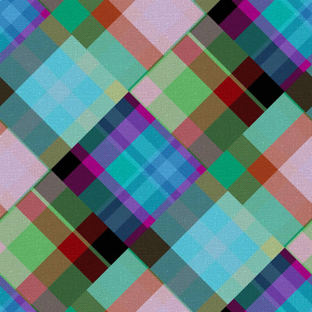 Diagonal madras patchwork plaid cotton pattern. Seamless quilting fabric effect linen check background.  - Photo, Image