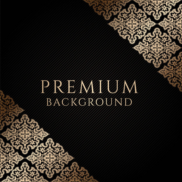 Fondo negro premium con esquinas doradas ornamentales y espacio centrado para texto. Ilustración vectorial - Vector, Imagen