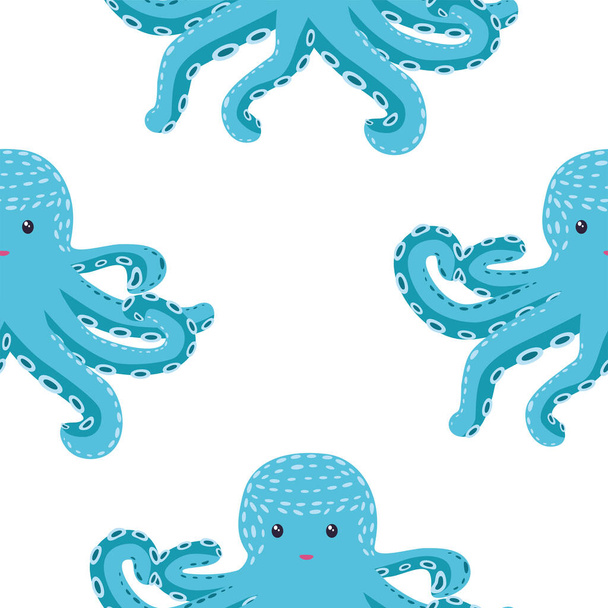 Seamless pattern with cute octopus, seaweed and pearl. Childish seamless pattern with cute hand drawn. Trendy nursery background - Vecteur, image