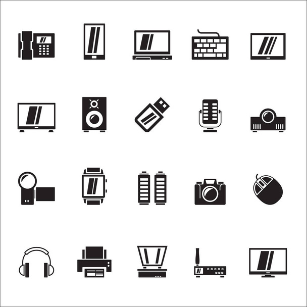 Silhouette Electronic devices and technology icons - Vector icon set - Vetor, Imagem