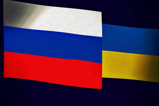 ロシアとウクライナの国旗、 2022年の戦争の概念 - 写真・画像