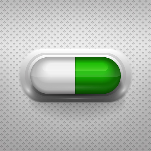 Green and white capsule pill with background - Vektor, obrázek