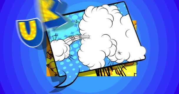 Ουκρανία. Μπλε και κίτρινη αφίσα κίνησης. 4k κινουμένων σχεδίων Comic βιβλίο λέξη κείμενο κινείται σε αφηρημένα κόμικς φόντο. Ρετρό στυλ ποπ τέχνης. - Πλάνα, βίντεο
