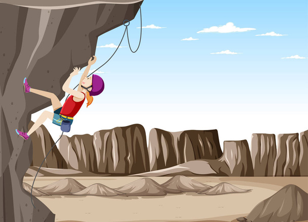 Scena wspinaczkowa z kobietą wspinaczka rock ilustracja - Wektor, obraz