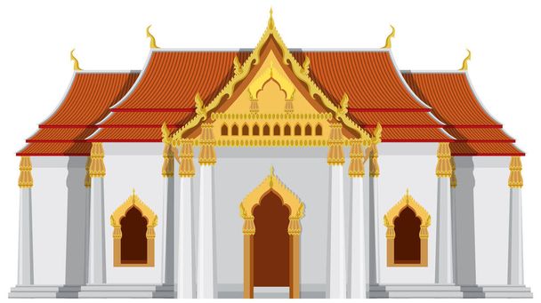 Тайский храм с иллюстрацией красной и золотой крыш - Вектор,изображение