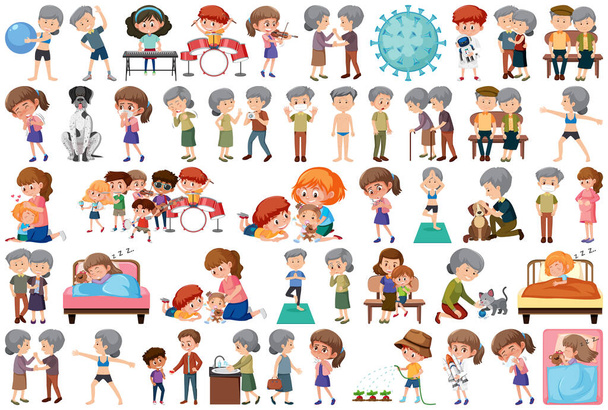 Set van verschillende activiteiten mensen in cartoon stijl illustratie - Vector, afbeelding