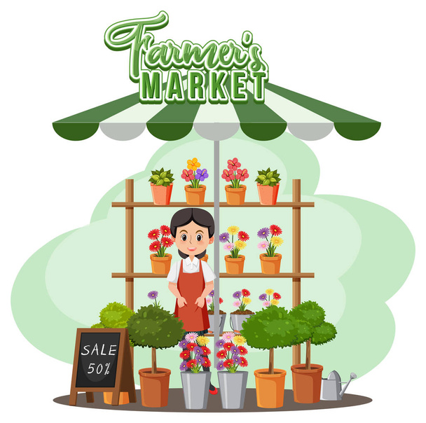 Vlooienmarkt concept met plantenwinkel illustratie - Vector, afbeelding