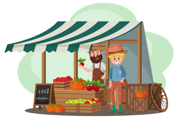 Conceito de mercado de pulgas com ilustração de loja de frutas - Vetor, Imagem