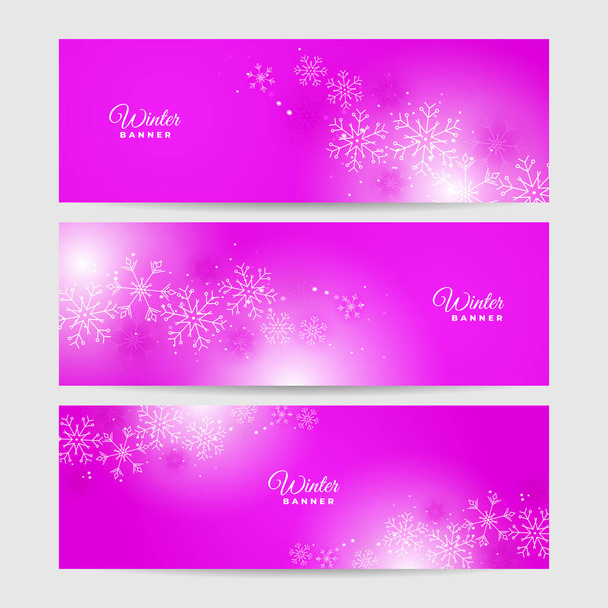 Fondo de invierno púrpura Copo de nieve plantilla de diseño banner - Vector, Imagen