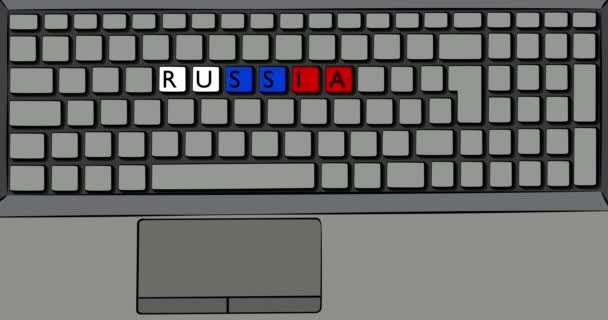 Ρώσικη λέξη στο πληκτρολόγιο του υπολογιστή. Πληκτρολόγιο με χρωματιστά πλήκτρα στο laptop. 4k Comic Book animation στυλ. - Πλάνα, βίντεο