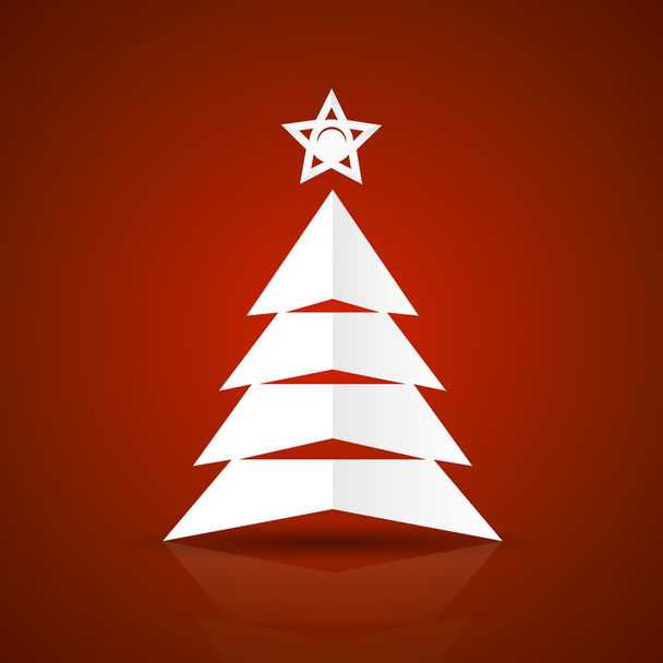 Papel liso abstrato Árvore de Natal sobre fundo vermelho
 - Vetor, Imagem