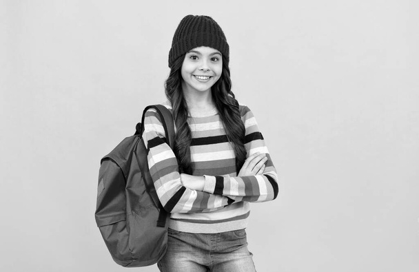 being good girl. knowledge day. teenage student ready to study. child pupil. girl carry backpack. - Photo, Image