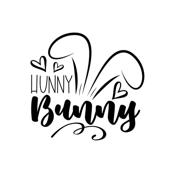 Conejito Hunny - texto con orejas de conejito lindo. Bueno para ropa de bebé, impresión de camiseta, póster, tarjeta y otros regalos de diseño. - Vector, imagen