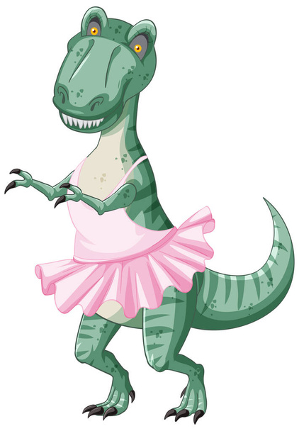 Tyrannosaurus rex dinosaur dancing ballet in cartoon style illustration - Vector, Image