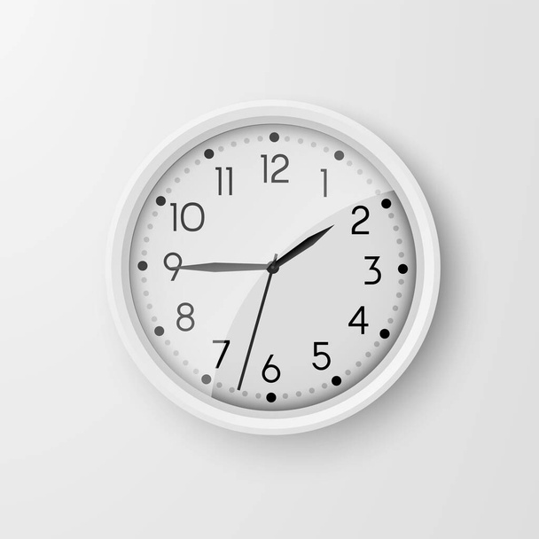 Wall clocks. Office black and white analog clock face. Vector circle watches - Vektör, Görsel