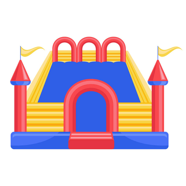 Bouncy inflatable castle. Tower and equipment for child playground. Vector line illustration - Vector, Image