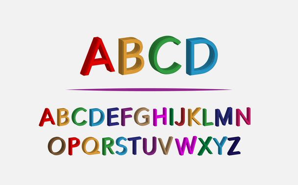 3D alphabet colorful font style. Fun Colored letters design isolated on a white  background. Back to school concept. Vector illustration. - Vector, Image