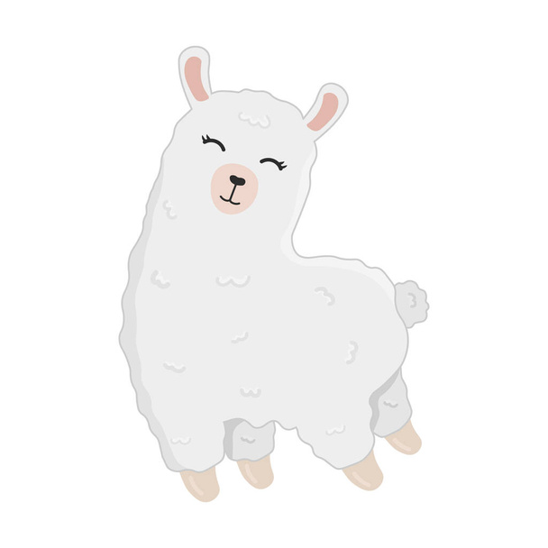 Illustration of cute cartoon alpaca isolated on white background. Print for t-shirts, posters, greeting cards, stickers, design and more. Cartoon llama - Vektör, Görsel