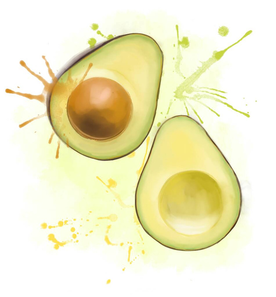 Watercolor avocado isolated on white background - Foto, afbeelding