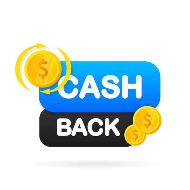 Cashback-Konzept Logo. Cash back blaues Banner auf weißem Hintergrund - Vektor, Bild