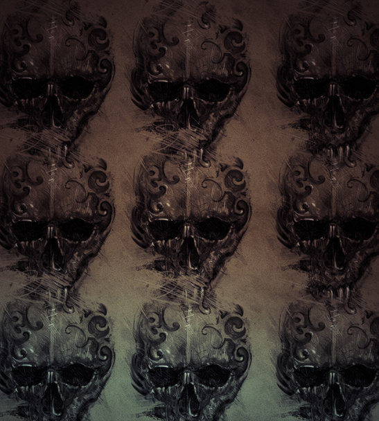 Tattoo skull over vintage paper - Foto, imagen