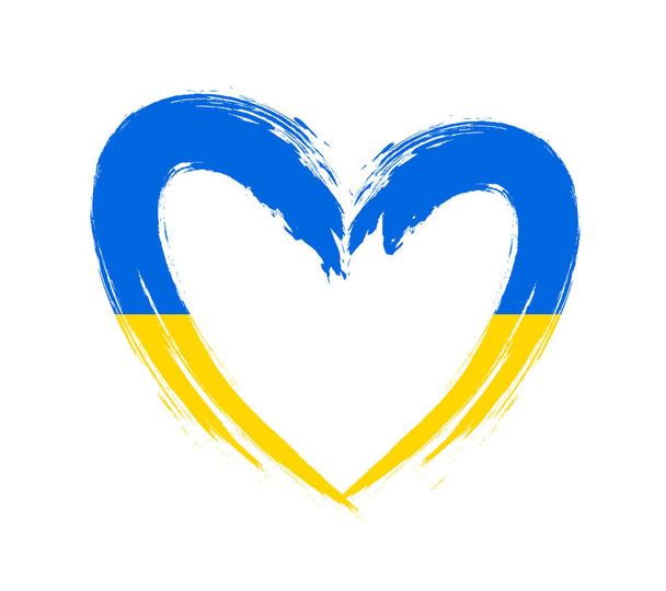 Мазок кистью нарисовал флаг Украины в форме сердца. Векторная иллюстрация. абстрактный элемент дизайна. - Вектор,изображение