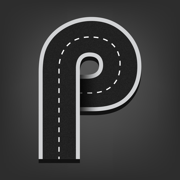 P de brief. Road lettertype - Vector, afbeelding
