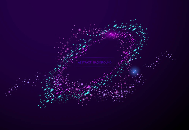 Abstrakti sininen violetti geometrinen tausta. Tieteen tausta. Futuristinen teknologia elementti yhteys ympyrä pisteitä hiukkasia. Vektoriesimerkki. - Vektori, kuva