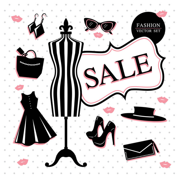 fashion items vector set with black striped pattern mannequin - Vektor, kép