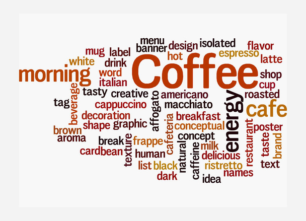 Nube de palabras con concepto COFFEE, aislada sobre un fondo blanco. - Foto, imagen