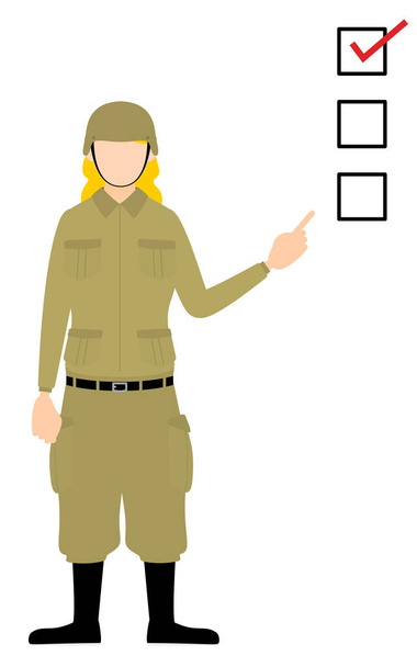 Female Soldier Pose, Pointing to a checklist - Vector, Image