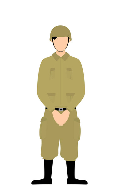 Man soldaat Pose, Wachten, wachten aan de voorkant met de handen bij elkaar - Vector, afbeelding