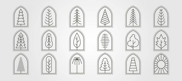 conjunto de icono de árbol logotipo vector símbolo ilustración diseño naturaleza árbol paquete logo diseño - Vector, Imagen