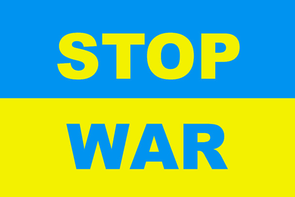 Stop wojnie, plakat w niebiesko-żółtych kolorach flagi Ukrainy. - Zdjęcie, obraz