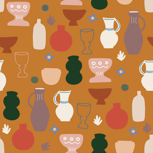 Colourful Seamless pattern with creative decorative in vase,Modern style ,pot, cup.Vector illustration EPS10,Design for fashion , fabric, textile, wallpaper, cover, web , wrapping and all prints  - Vector, Image